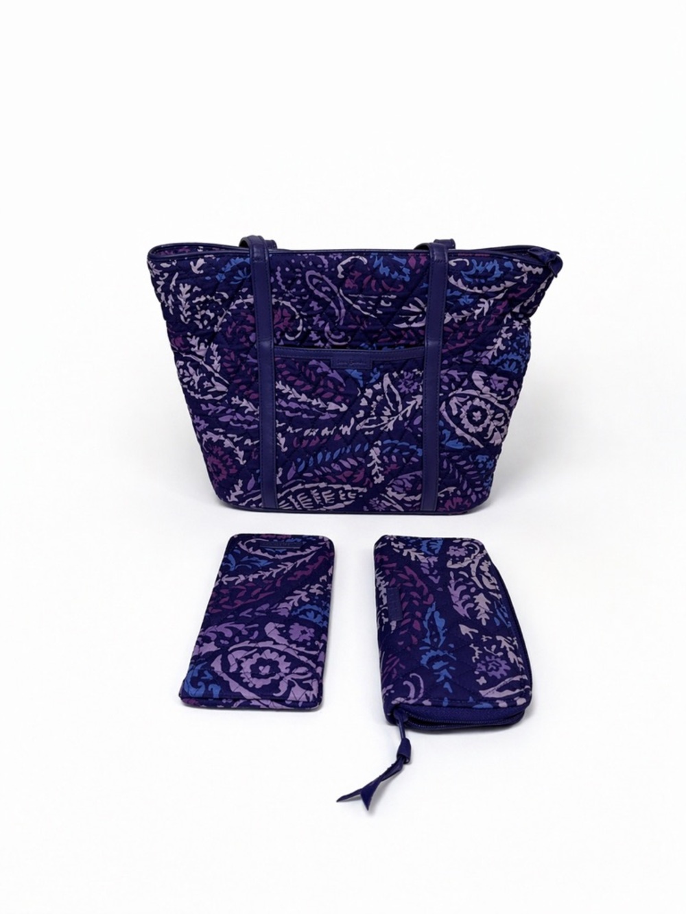 Vera Bradley Purple Paisley Tote with Matching Wallet and Sunglasses Pouch